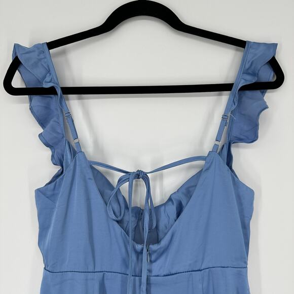 ASTR The Label Marla Flutter Strap Blue Satin Mini Dress New Womens Medium - Picture 7 of 11